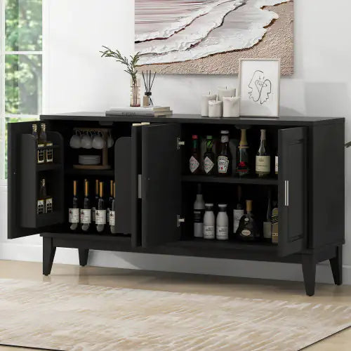 4 Door Sideboard Storage Cabinet With Gantry For Living Room And Dining Room, Two Large Cabinets With Adjustable Shelves, Black