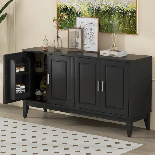 4 Door Sideboard Storage Cabinet With Gantry For Living Room And Dining Room, Two Large Cabinets With Adjustable Shelves, Black