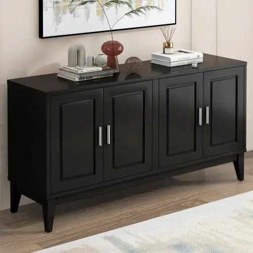 4 Door Sideboard Storage Cabinet With Gantry For Living Room And Dining Room, Two Large Cabinets With Adjustable Shelves, Black